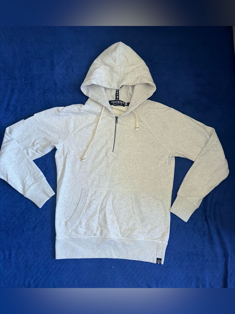 Mens Gray Superdry 1/4 Zip Hoodie Pullover Sweatshirt Size medium M